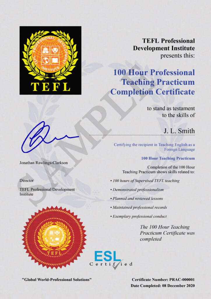 Certificate TEFL Professional Development Institute